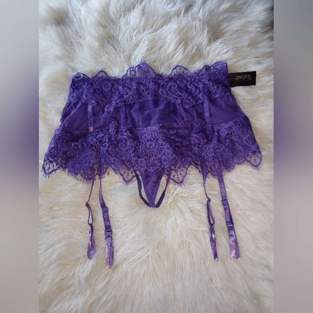 Purple Lace Garter With Panties Attached